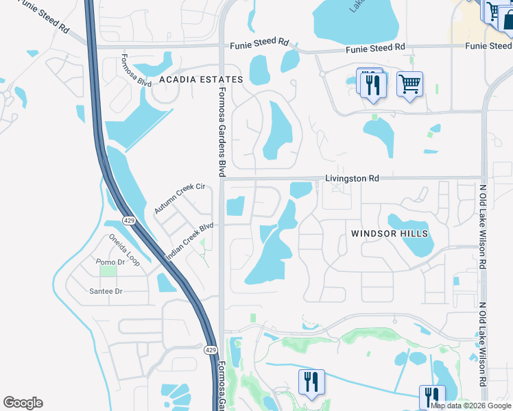 map of restaurants, bars, coffee shops, grocery stores, and more near 7945 Golden Pond Circle in Kissimmee