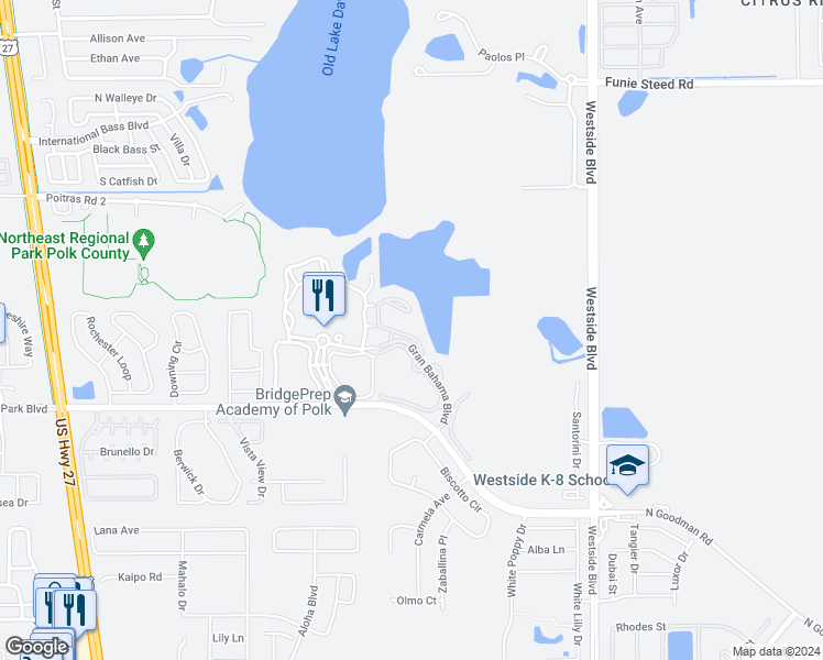 map of restaurants, bars, coffee shops, grocery stores, and more near 2651 Inagua Avenue in Kissimmee
