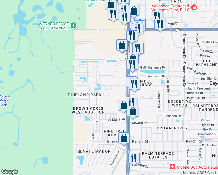 map of restaurants, bars, coffee shops, grocery stores, and more near 6841 San Marco Drive in Port Richey