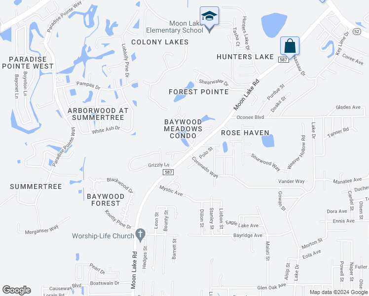 map of restaurants, bars, coffee shops, grocery stores, and more near 12055 Environmental Drive in New Port Richey
