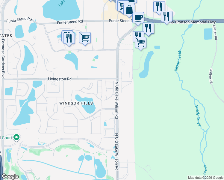 map of restaurants, bars, coffee shops, grocery stores, and more near 2709 Andros Lane in Kissimmee