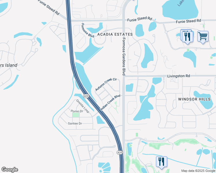 map of restaurants, bars, coffee shops, grocery stores, and more near 2644 Autumn Creek Circle in Kissimmee