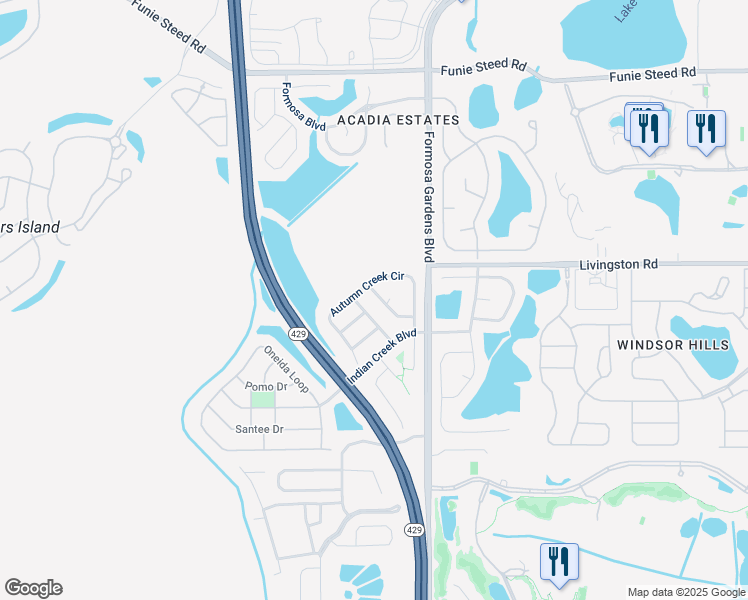 map of restaurants, bars, coffee shops, grocery stores, and more near 2644 Autumn Creek Circle in Kissimmee