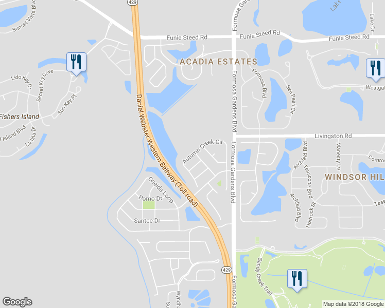 map of restaurants, bars, coffee shops, grocery stores, and more near 2668 Autumn Creek Circle in Kissimmee
