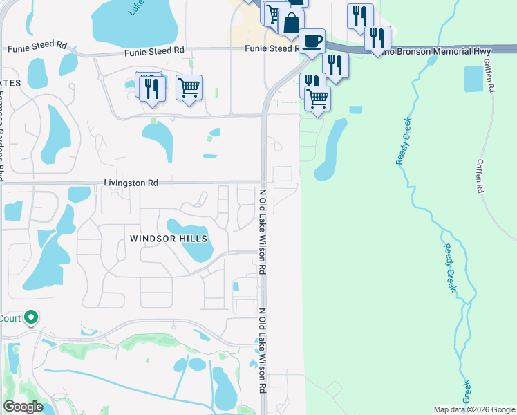 map of restaurants, bars, coffee shops, grocery stores, and more near 2709 Andros Lane in Kissimmee
