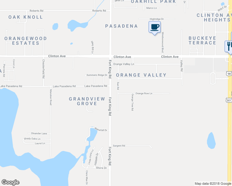 map of restaurants, bars, coffee shops, grocery stores, and more near 11425 Sun Road in Dade City