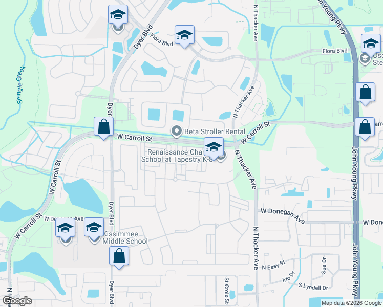 map of restaurants, bars, coffee shops, grocery stores, and more near 2648 Giardino Loop in Kissimmee