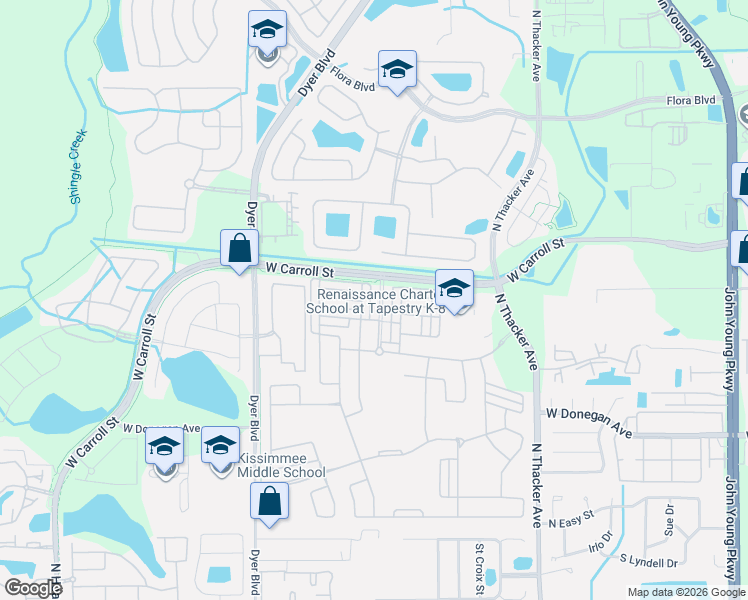 map of restaurants, bars, coffee shops, grocery stores, and more near 2635 Amati Drive in Kissimmee