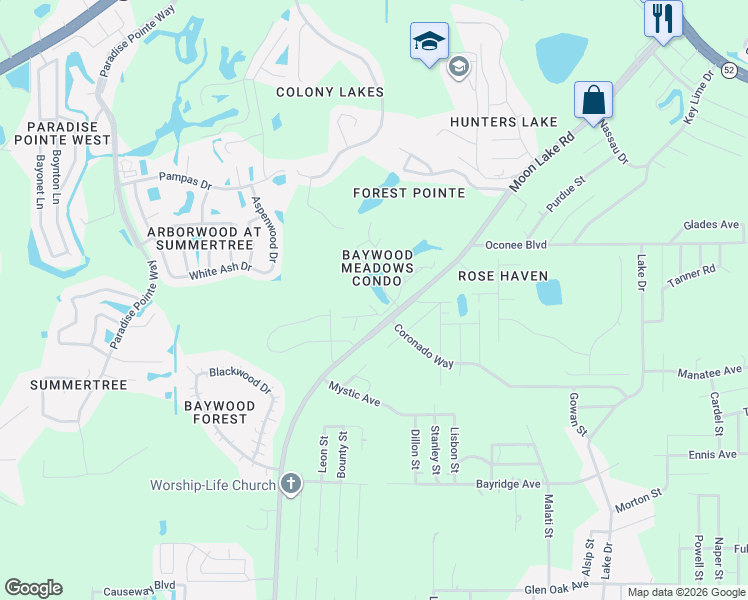 map of restaurants, bars, coffee shops, grocery stores, and more near 12041 Environmental Drive in New Port Richey
