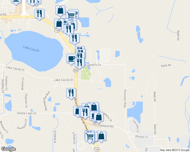 map of restaurants, bars, coffee shops, grocery stores, and more near 2612 Lodi Circle in Kissimmee