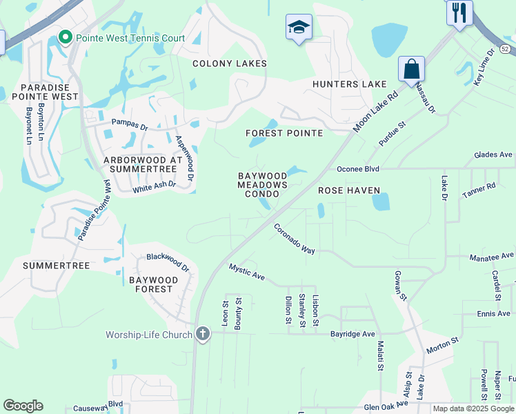 map of restaurants, bars, coffee shops, grocery stores, and more near 12041 Environmental Drive in New Port Richey