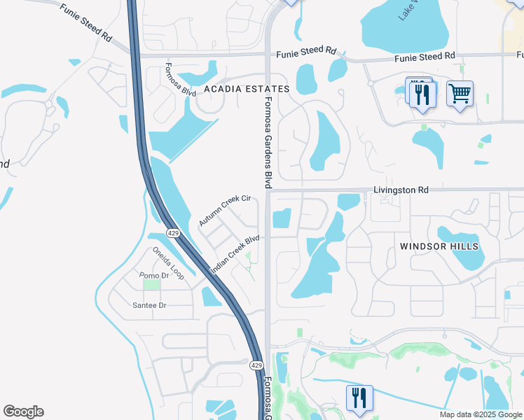 map of restaurants, bars, coffee shops, grocery stores, and more near 2621 Autumn Creek Circle in Kissimmee