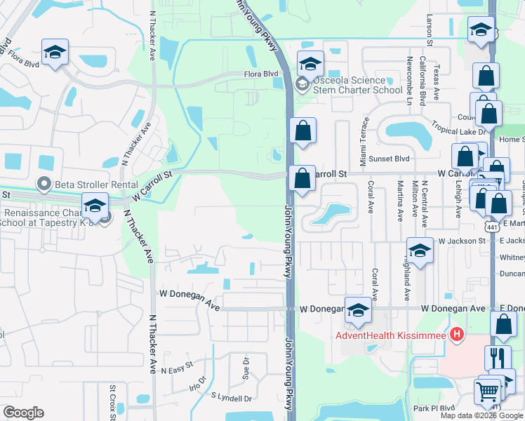 map of restaurants, bars, coffee shops, grocery stores, and more near 2668 Surrey Court in Kissimmee