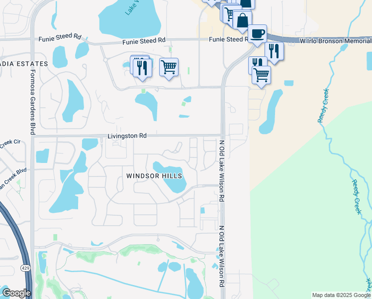 map of restaurants, bars, coffee shops, grocery stores, and more near 2774 Almaton Loop in Kissimmee