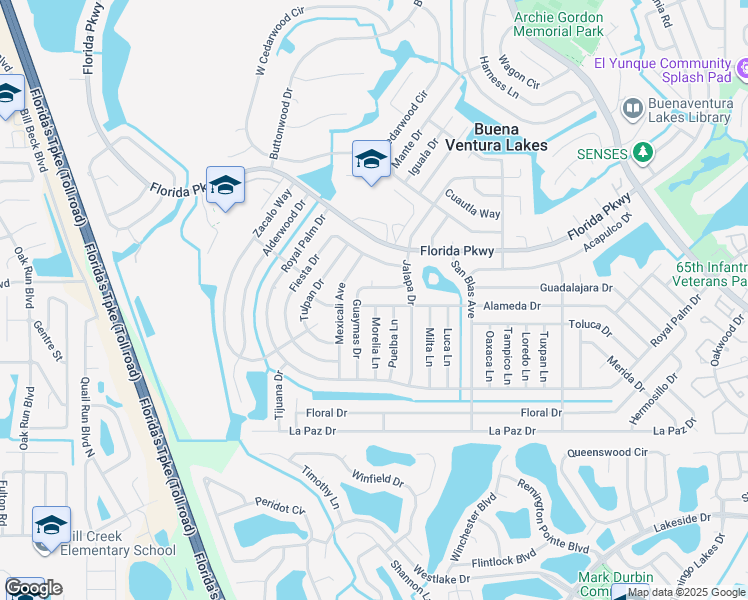 map of restaurants, bars, coffee shops, grocery stores, and more near 123 Guaymas Drive in Kissimmee