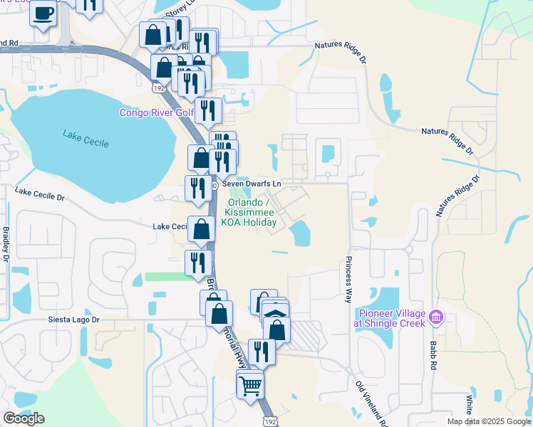 map of restaurants, bars, coffee shops, grocery stores, and more near 2614 Lodi Circle in Kissimmee