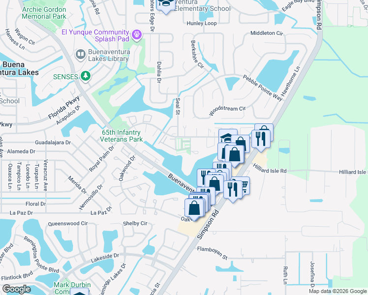 map of restaurants, bars, coffee shops, grocery stores, and more near 115 Lake Villa Way in Kissimmee