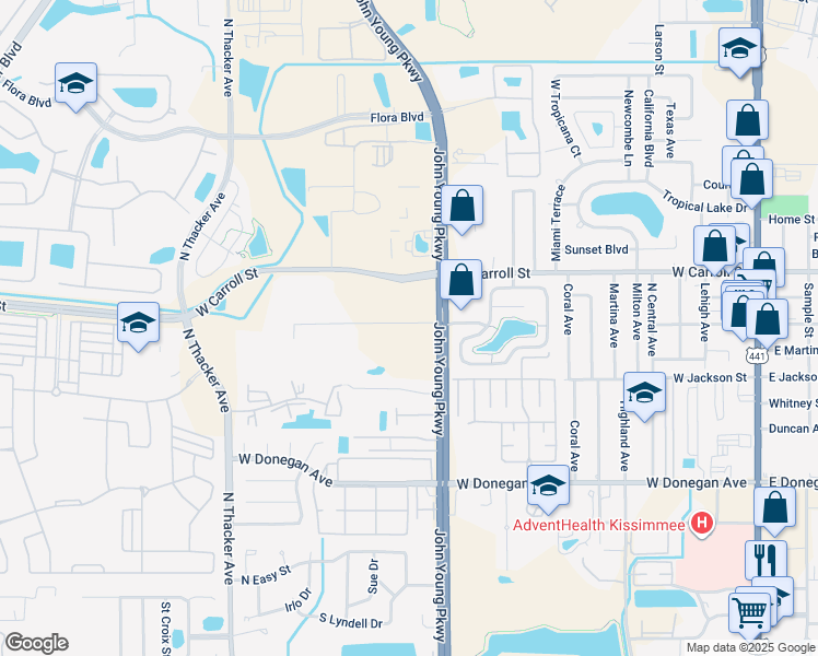 map of restaurants, bars, coffee shops, grocery stores, and more near 2667 Crown Court in Kissimmee