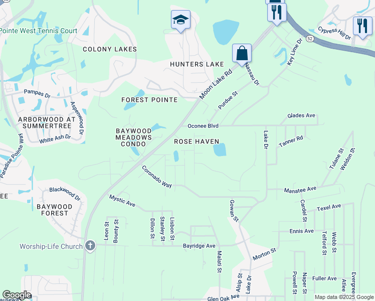 map of restaurants, bars, coffee shops, grocery stores, and more near 12307 Newt Court in New Port Richey