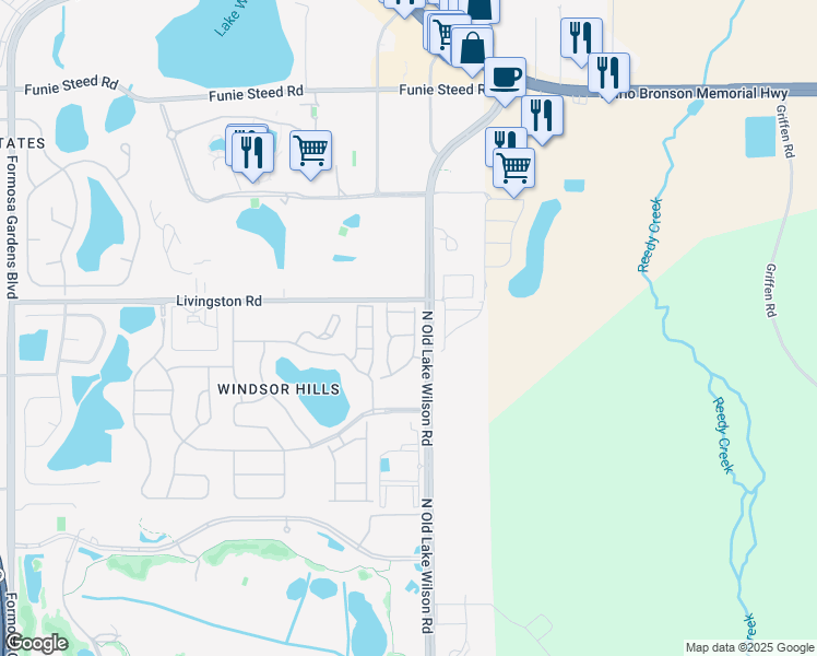 map of restaurants, bars, coffee shops, grocery stores, and more near 2709 Andros Lane in Kissimmee