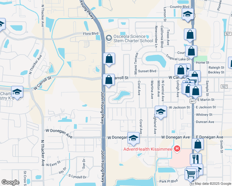 map of restaurants, bars, coffee shops, grocery stores, and more near 2663 North Horseshoe Bay Drive in Kissimmee