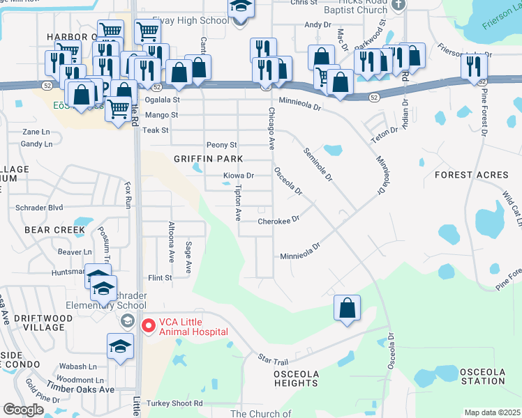 map of restaurants, bars, coffee shops, grocery stores, and more near 9430 Bourbon Street in New Port Richey