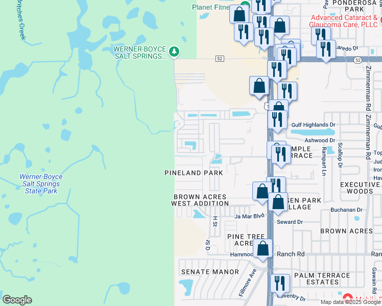 map of restaurants, bars, coffee shops, grocery stores, and more near 6603 Cabbage Palm Lane in Port Richey