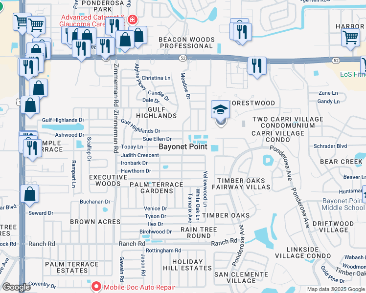 map of restaurants, bars, coffee shops, grocery stores, and more near in Bayonet Point