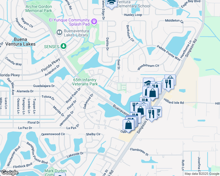 map of restaurants, bars, coffee shops, grocery stores, and more near 39 Lake Villa Way in Kissimmee