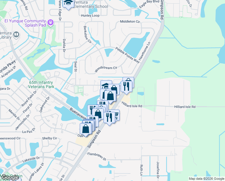 map of restaurants, bars, coffee shops, grocery stores, and more near 118 Michelle Lane in Kissimmee