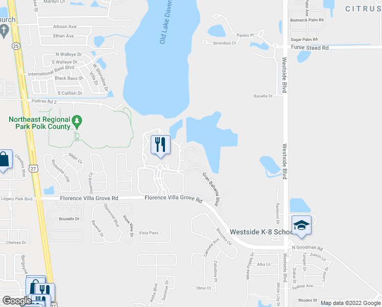 map of restaurants, bars, coffee shops, grocery stores, and more near 9130 Calypso Court in Kissimmee