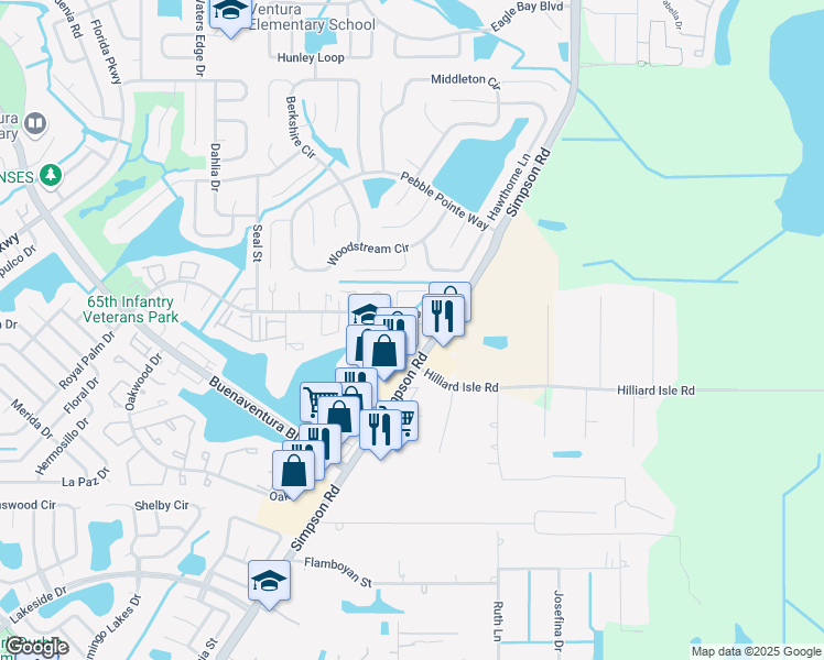 map of restaurants, bars, coffee shops, grocery stores, and more near 114 Michelle Lane in Kissimmee