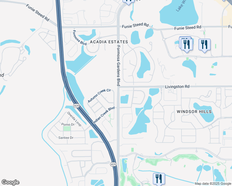 map of restaurants, bars, coffee shops, grocery stores, and more near 2621 Autumn Creek Circle in Kissimmee