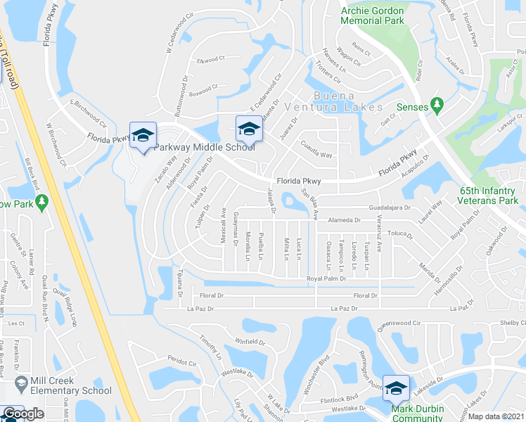 map of restaurants, bars, coffee shops, grocery stores, and more near 107 Guaymas Drive in Kissimmee