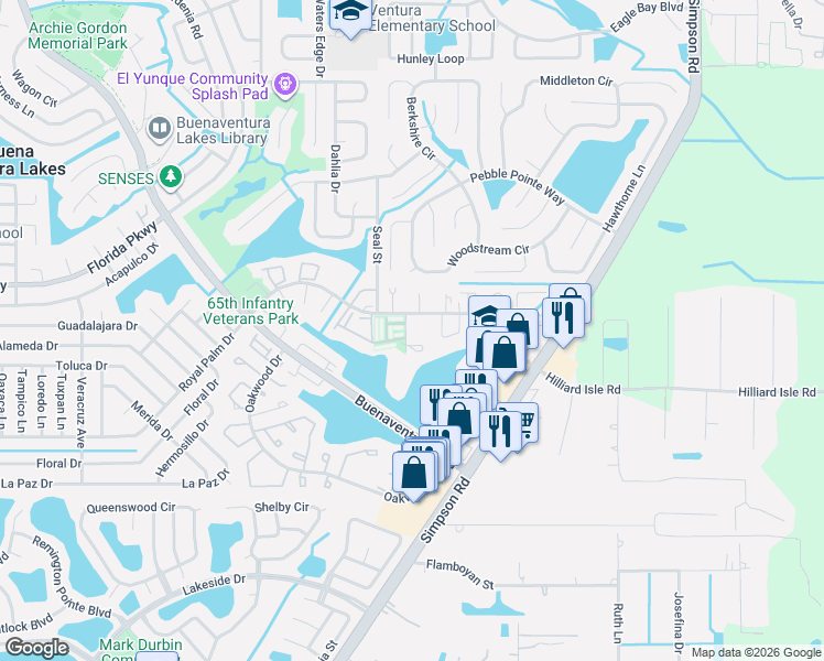 map of restaurants, bars, coffee shops, grocery stores, and more near 115 Lake Villa Way in Kissimmee