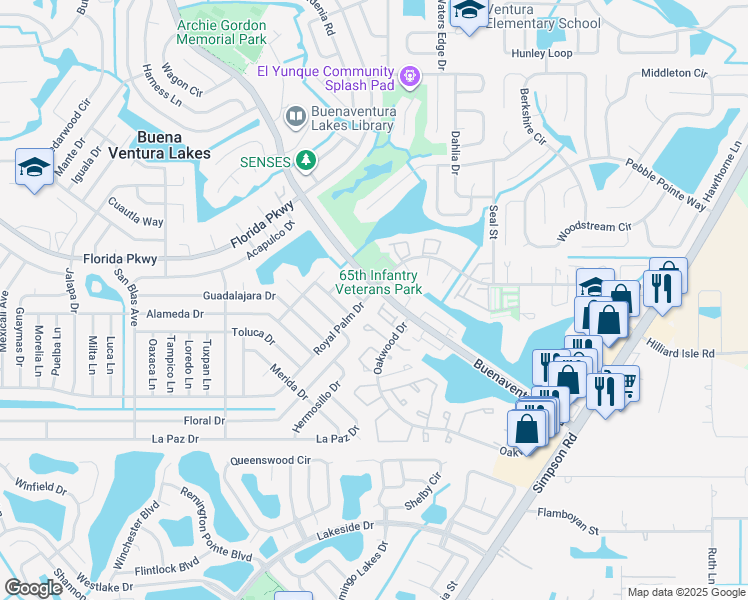 map of restaurants, bars, coffee shops, grocery stores, and more near 312 Royal Palm Drive in Kissimmee