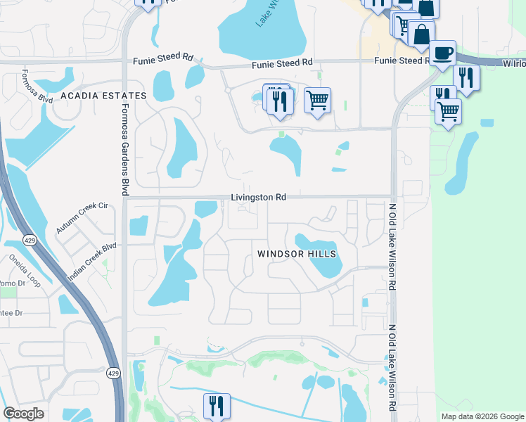 map of restaurants, bars, coffee shops, grocery stores, and more near 2706 Manesty Lane in Kissimmee