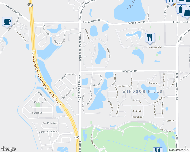 map of restaurants, bars, coffee shops, grocery stores, and more near 7945 Golden Pond Circle in Kissimmee
