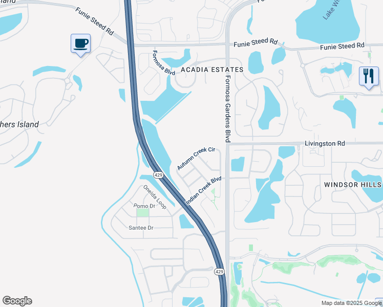 map of restaurants, bars, coffee shops, grocery stores, and more near 2661 Autumn Creek Circle in Kissimmee