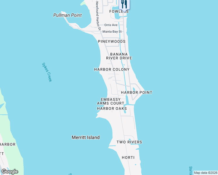 map of restaurants, bars, coffee shops, grocery stores, and more near 1940 Gates Road in Merritt Island