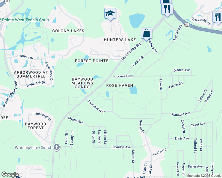 map of restaurants, bars, coffee shops, grocery stores, and more near 12307 Newt Court in New Port Richey