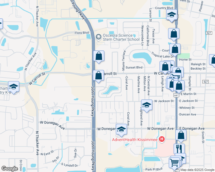 map of restaurants, bars, coffee shops, grocery stores, and more near 2663 North Horseshoe Bay Drive in Kissimmee