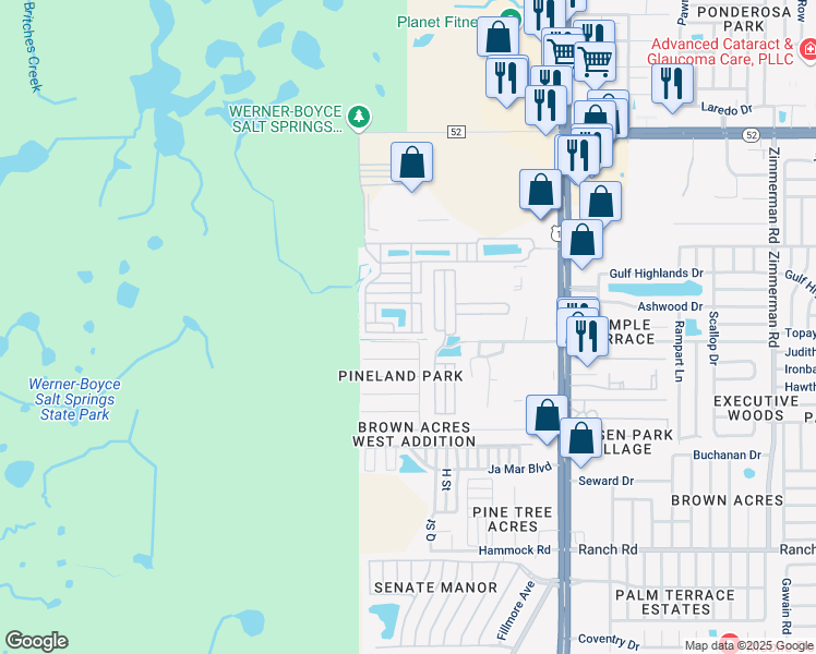 map of restaurants, bars, coffee shops, grocery stores, and more near 6603 Cabbage Palm Lane in Port Richey