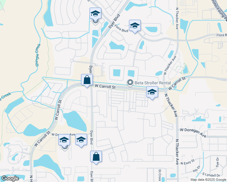 map of restaurants, bars, coffee shops, grocery stores, and more near 2605 Amati Drive in Kissimmee