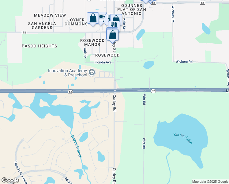 map of restaurants, bars, coffee shops, grocery stores, and more near Curley Road in Pasco County