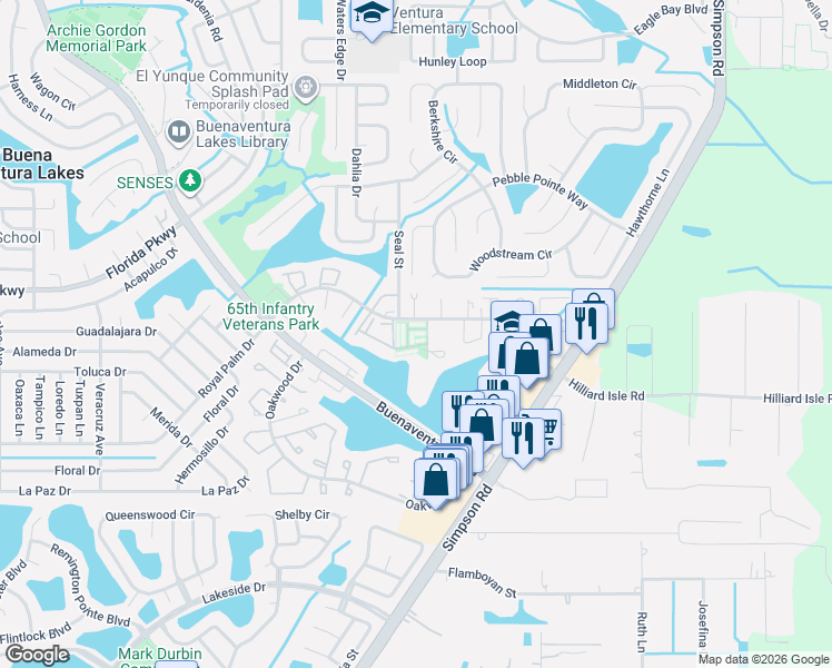 map of restaurants, bars, coffee shops, grocery stores, and more near 115 Lake Villa Way in Kissimmee