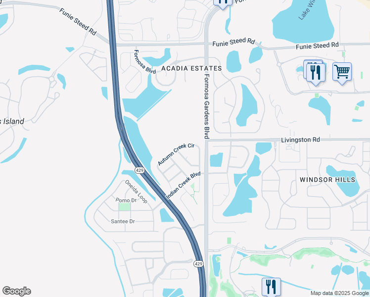 map of restaurants, bars, coffee shops, grocery stores, and more near 2644 Autumn Creek Circle in Kissimmee