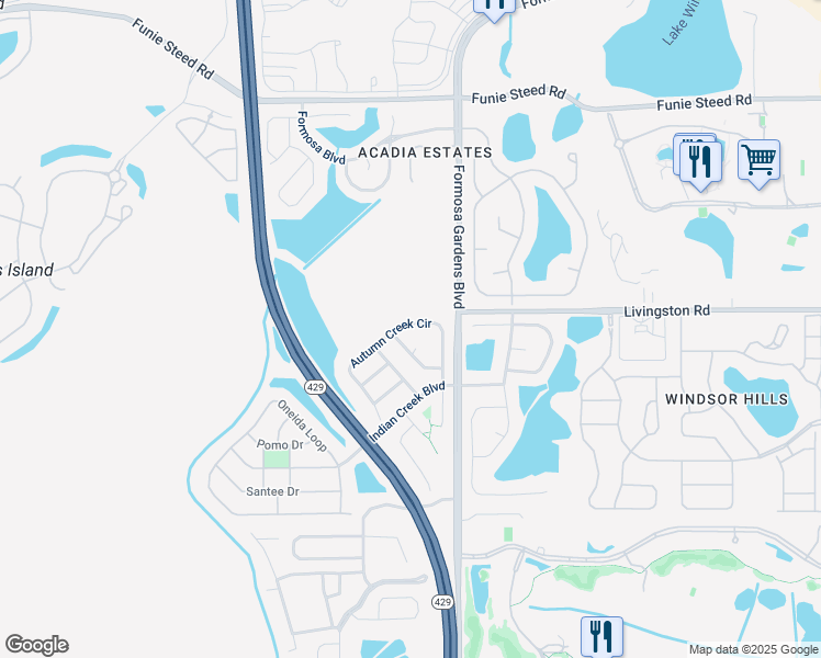 map of restaurants, bars, coffee shops, grocery stores, and more near 2644 Autumn Creek Circle in Kissimmee