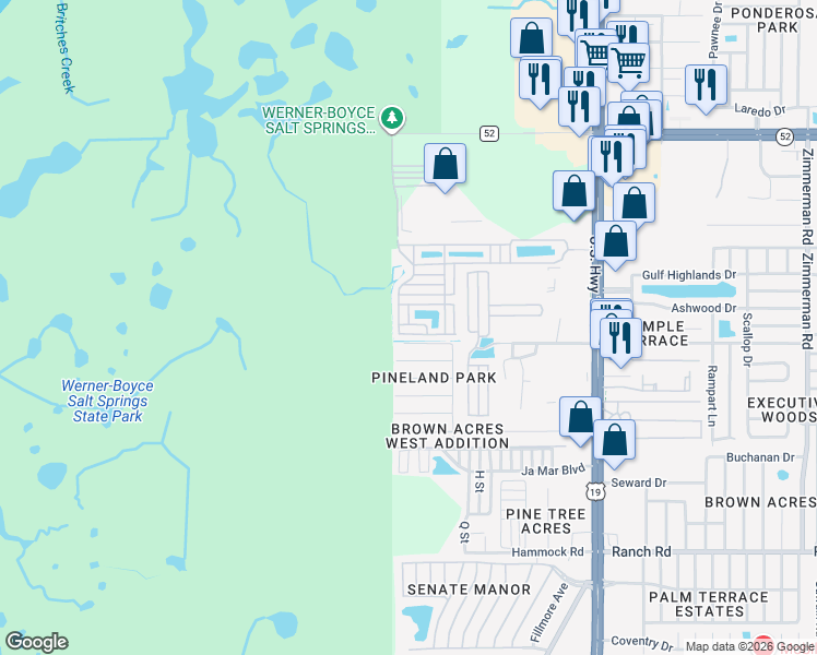 map of restaurants, bars, coffee shops, grocery stores, and more near 6522 Cabbage Palm Lane in Port Richey