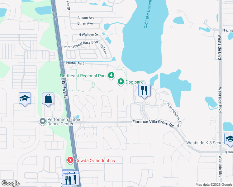 map of restaurants, bars, coffee shops, grocery stores, and more near 642 Hillcrest Drive in Davenport